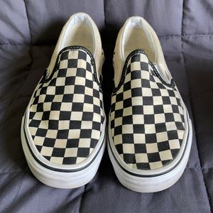Vans black and white checkered slip ons size 7